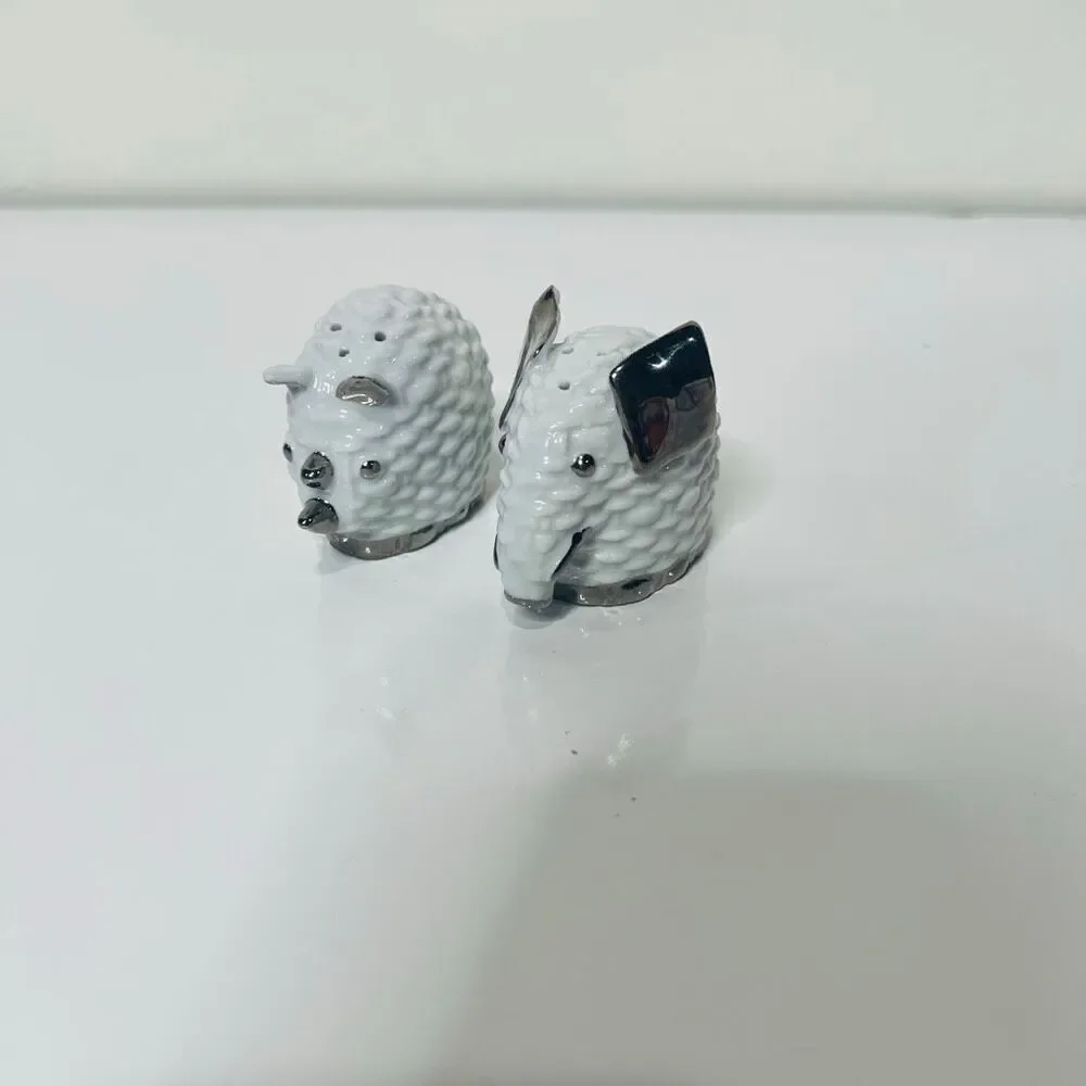 Gucci Vintage Twin White Silver Ceramic Salt Pepper Shakers Elephant Rhinoceros